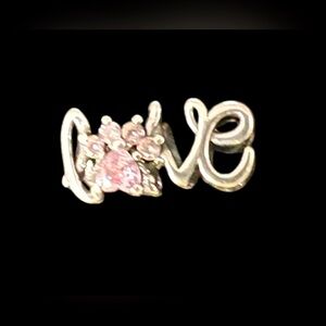 925 sterling Silver 'Love' charm with Pink Gemstones for necklace/bracelet NWT